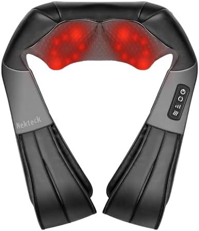 Nekteck Shiatsu Neck Massager with Heat for Pain Relief, NOT Cordless by Nekteck