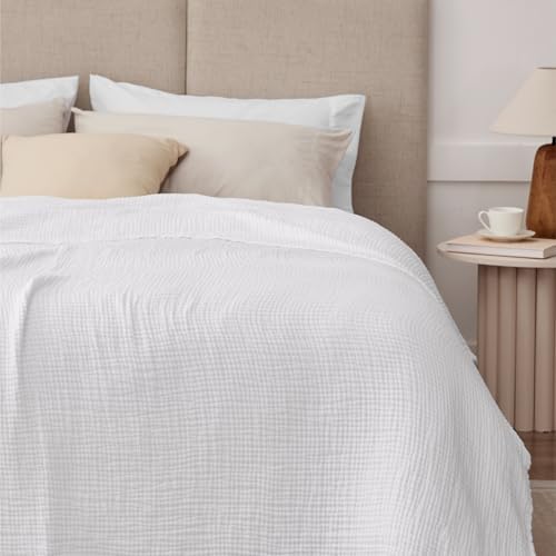 100% Cotton Twin XL Blankets for Bed 66" x 90", Cooling and Soft Muslin Throw Blanket, Soft Boho Coverlet Bedspread, Gauze Bedding for Adults All Season, White - Image 2