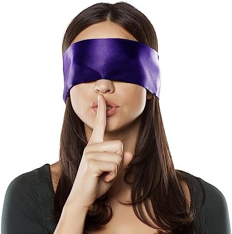 FRESHME Satin Eye Mask - Breathable Sleep Mask Adjustable Soft Eye Cover Blindfold for Yoga Valentine's Day Gift Travel Nap Night Sleep Eye Mask for Women Men Side Sleeper Black and Purple 160cm/63in by FRESHME
