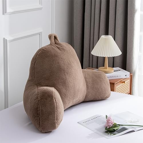 Aimuan Reading Pillow Bed Rest Pillow with Arms Rabbit Fur Cushion for Adults Teens Incline Rest Sitting up & Sleeping Snoring Pillow with Pregnancy Lumbar Back Support (Standard, Khaki) - Image 3