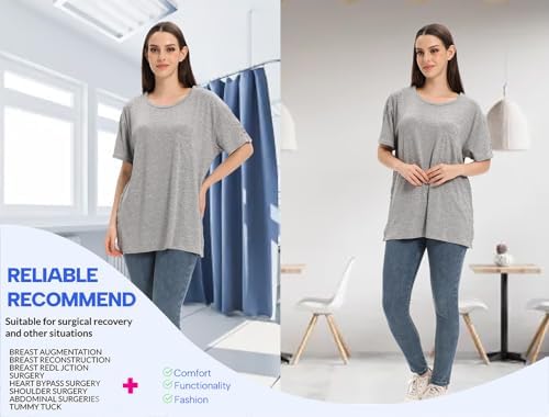 Women Shoulder Surgery Shirts for Women Tear Away Post Surgery Shirt for Men Full Snap Access Recovery Clothing - Image 3