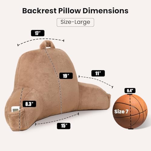 Large Plush Backrest Pillow for Sitting in Bed,Faux Fur,Khaki - Image 3