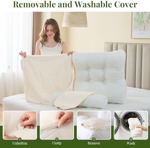 Sasttie Wedge Pillow Set, 2PCS Reading Pillow for Sitting, Bed Wedge Pillow Headborad for Sleeping, After Surgery, Acid Reflux, Leg and Back Support, with Neck Cushion, 23"x11.5"x30", Beige - Image 7