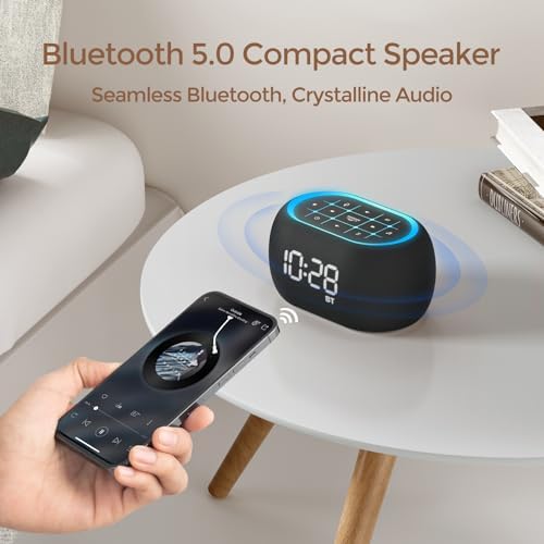 ANJANK Alarm Clock White Noise Sound Machine with Bluetooth Speaker, 21 Soothing Sounds, 7 Night Lights, 0-100% Dimmer/Sleep Timer/Volume Control, Small Design for Kids Adults Sleeping,Bedroom (Black) - Image 3