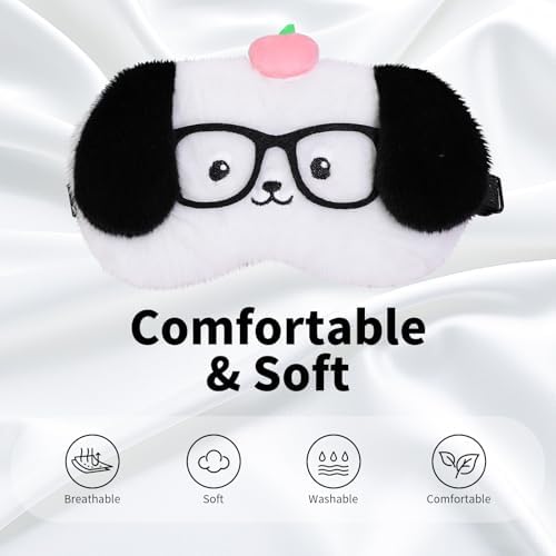 PERFECTSIGHT Sleep Eye Masks, Cute Plush Sleep Eye Cover Lightweight Adjustable Eyeshade Faux Fur Mask Cover for Women Men Sleep Travel Nap, Glasses Puppy - Image 3