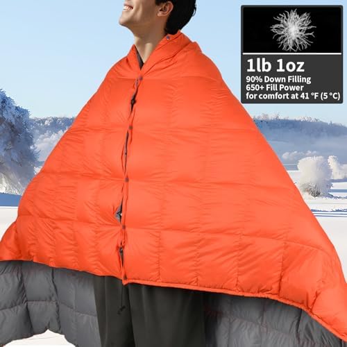 Down Camping Blanket - Lightweight, Packable, Warm & Puffy Outdoor Travel Quilt for Sleep, Hiking, Backpacking, Stadium, Festivals, Water-Resistant Sleeping Bag 55"x79" - Image 5