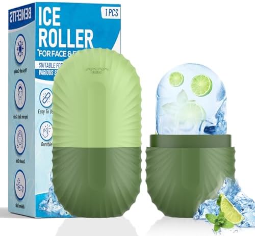 Ice Roller for Face and Eye, Silicone Ice Facial Roller Ice Holder, Face Ice Mold Skin Care, Face Icers Reusable Ice Cube Roller for Shrink Pores Anti Wrinkle Reduce Puffiness, Green by ZPU