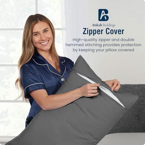 Body Pillow Cover with Zipper 20x72 Cotton Long Body Pillowcase Lumbar Pillow case 100% Egyptian Cotton 500 Thread Count Pack of 1 for Adult Size (Dark Grey) - Image 5