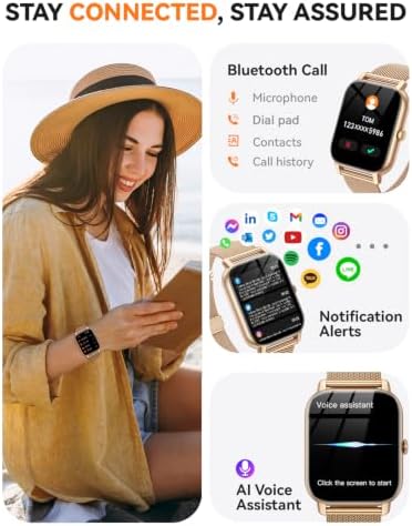 Smart Watches for Men Women, Fitness Tracker with Activity Counter/ Sleep Monitor, IP68 Waterproof Smart Watch for Android iPhone iOS Compatible (Warm Sand Case w/ Champagne & Vintage Gold Band, 1.83) - Image 2