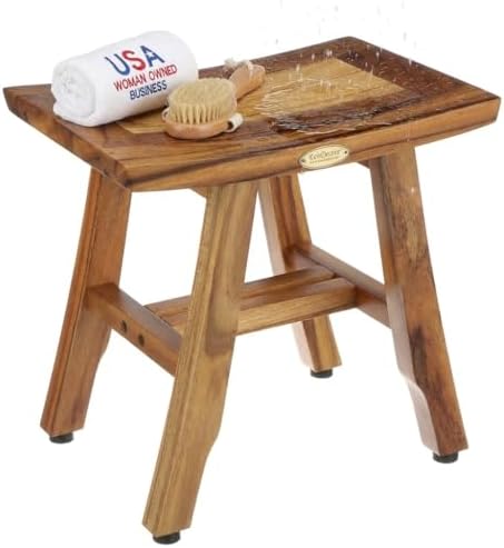 EcoDecors Satori 14-Inch Teak Shower Bench, Adjustable Feet, Waterproof by EcoDecors
