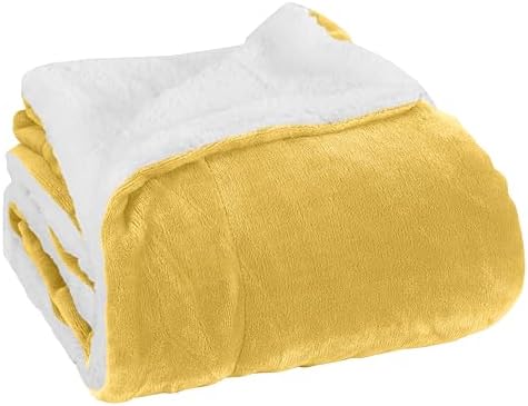 Elegant Comfort Luxury Ultra-Plush Velvet Touch Fleece Throw Soft, Warm, Cozy| Micromink Sherpa-Backing Reversible Blanket for Bed, Sofa and Couch, Solid Yellow by ELEGANTCOMFORT