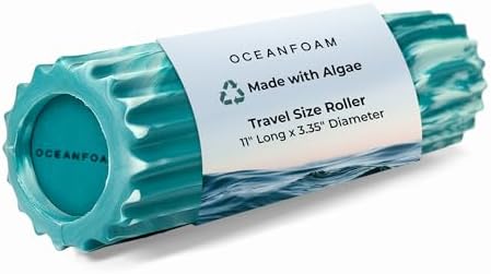 Oceanfoam Ripple Travel Foam Roller (11" x 3.35") Firm Mini Foam Roller for Physical Therapy, Deep Tissue Massage, Back Pain - High Density, Wave Textured - Yoga, Exercise (Jade & Seafoam Marbled) by Oceanfoam