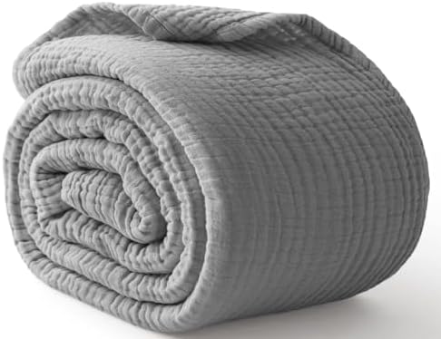 100% Cotton Muslin Blanket Twin XL 66" x 90", Breathable and Cooling Bed Blankets, Soft Boho Coverlet Bedspread, Gauze Bedding for Adults All Season, Grey by Kozyhvn