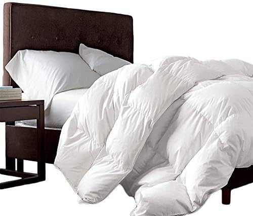 Luxurious Twin/Twin XL Size Goose Down Fiber Waterfowl Feather Fiber Comforter Duvet, 100% Egyptian Cotton Cover, 50 oz. Fill Weight, Baffle Box Design, White Solid by EgyptianBedding