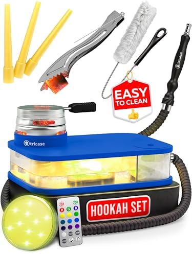 Shisha Hookah Set with Everything – Blue Hookah Kit with LED Base, Easy Setup, and Large Cloud Performance Hooka Machine by MROSENFELD
