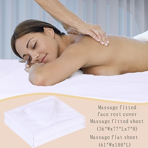 MRJ Soft 3 Piece Set Microfiber Massage Sheet Set,for Massage Tables,Includes Massage Flat Sheet,Massage Fitted Sheet and Face Rest Cover,White - Image 5