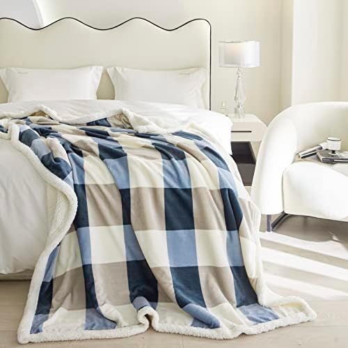 Gracelife Sherpa Fleece Throw Blanket for Couch, Fluffy Plush Warm Fuzzy Blanket for Women and Men, Cozy Thick Soft Twin Blanket for Bed, Gray-Soft Blue, 60x80 Inches - Image 7