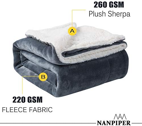 NANPIPER Sherpa Blanket Warm Blankets for Winter Super Soft Fuzzy Flannel Fleece/Wool Like Reversible Velvet Plush Couch Blanket Lightweight(Grey Throw Size 50"x60") - Image 3