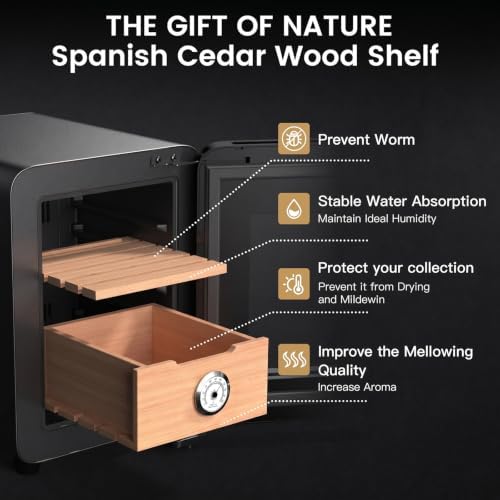 KingChii 8L Electric Cigar Humidor With New Shape Design, Digital Temperature Control Cabinet, Spanish Cedar Shelves & Hygrometer - 80 Capacity (2 Layers) - Image 4
