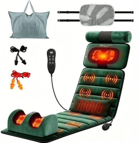 Full Body Massage Mat with Heat,Electric Massager Pad for Neck,Back,Foot&Full Body Pain Relief,10 Vibrating Nodes 3 Heating Levels W/ Detachable Neck,Foot Massager,Head Pillow&Inflatable Lumbar Pillow by Moclever
