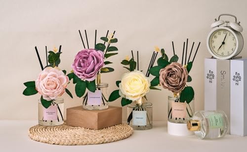 Cocorina Reed Diffuser Set, Flower Reed Diffuser Cashmere Vanilla, Scented Diffuser with Sticks Home Fragrance Essential Oil for Bathroom Shelf Decor, Living Room, Large Room, Rose/6.7 Ounce/1pack - Image 4