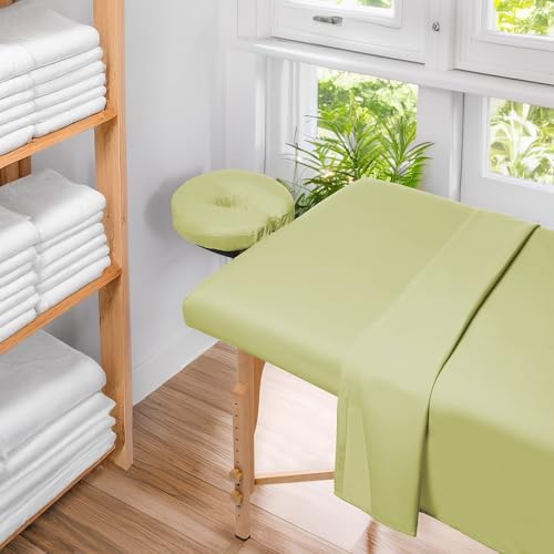 Saloniture 3-Piece Microfiber Massage Table Sheet Set - Premium Facial Bed Cover - Includes Flat and Fitted Sheets with Face Cradle Cover - Sage Green - Image 6