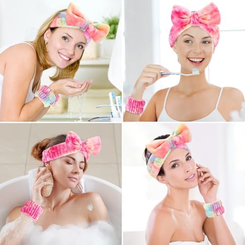 Wteehn 6pcs Headband and Wristband for Face Washing, Makeup Spa Skincare Headband, Skin Care Face Wash Headbands Wrist Bands Tools Set, for Women and Teen Girls Gifts - Image 5
