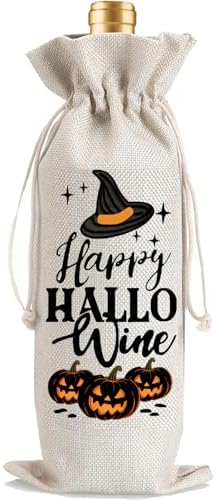 1Pcs Happy Hallo Gifts Wine Bag,Halloween Wine Bag Happy Hallo wine Halloween Gifts Party Decorations for Women Men with 1Pcs Kraft Blessing Cards and natural jute rope - Image 6