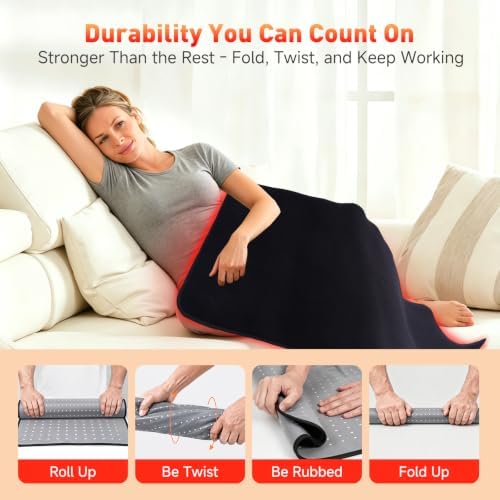 BENBER Red Light Therapy Mat for Body, 660nm & 850nm Infrared Light Therapy Pad, Wearable Wrap with Timer Remote Control for Back Waist Belly, Premium TPU, 60W High-Power, 41.7" x 23.6" - Image 5
