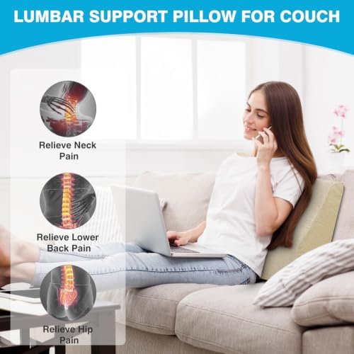 Back Support Pillow for Recliner Dual Layer Lumbar Support Pillow with Gel Memory Foam Ergonomic Orthopedic Lumbar Cushions for Elderly Lower Back Pain Relief Washable Cover Khaki - Image 4