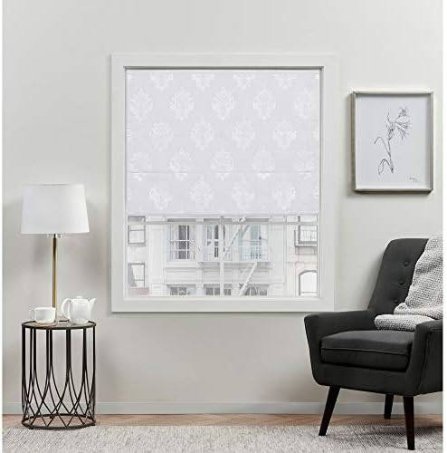 EXCLUSIVE HOME Marseilles Damask 100% Blackout Roman Shade, 34"x64", White by Chaps