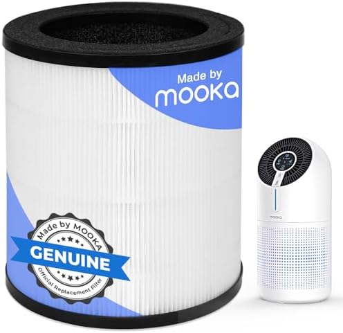 MOOKA Official Certified H13 True HEPA Air Filters Replacement Compatible with M02 Air Purifier, 3-stage Filtration, Captures Dust, Pollen, Smoke, Odors, and Pet Dander, 1 Pack by MOOKA