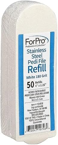 ForPro Professional Collection Stainless Steel Pedi File Refill, 180 Grit, White, EZ-Strip Peel Pedicure Refill Pads, 1.25” W x 4” L, 50-Count by ForProProfessionalCollection