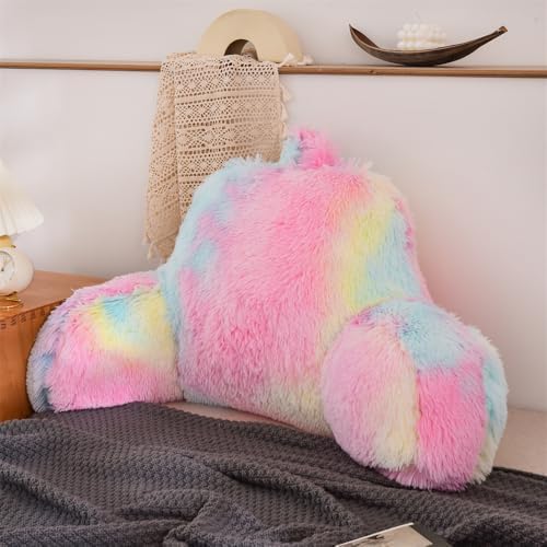 Aimuan Reading Pillow Bed Rest Pillow with Arms Rabbit Fur Cushion for Adults Teens Incline Rest Sitting up & Sleeping Snoring Pillow with Pregnancy Lumbar Back Support (Standard, Light-Pink) by AIMUAN