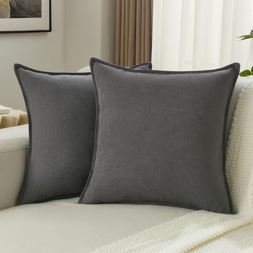 FUTEI Pack of 2 Chenille Throw Pillow Covers 20x20 Inch, Dark Grey by FUTEI