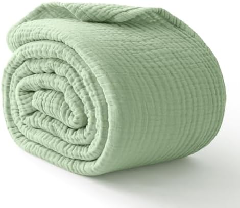 100% Cotton Muslin Blanket 40" x 40", Breathable and Lightweight Cotton Throw Blankets, Soft Cooling Summer Gauze Blanket for All Season, Sage Green by Kozyhvn