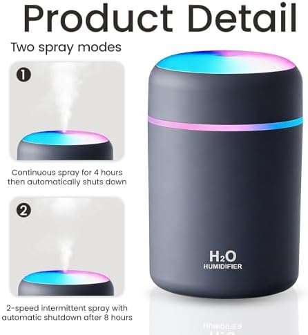 Portable Colorful Cool Mini Humidifier,Aroma Essential USB Personal Desktop Humidifier,. Perfect for Bedroom, Office & Car(300ml, White) (grey) - Image 3