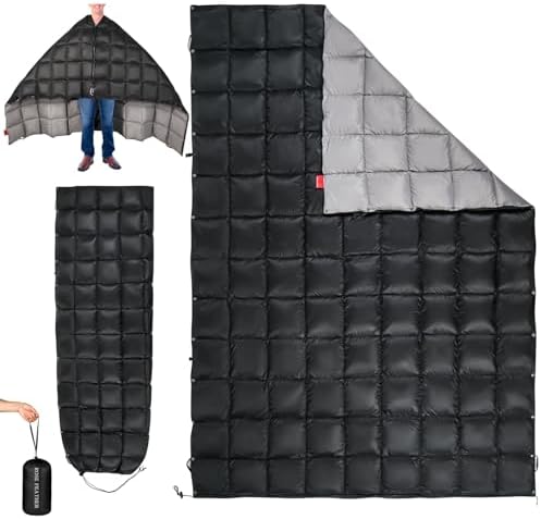 Down Camping Blanket - Lightweight, Packable, Warm & Puffy Outdoor Travel Quilt for Sleep, Hiking, Backpacking, Stadium, Festivals, Water-Resistant Sleeping Bag 55"x79" by ROSEFEATHER