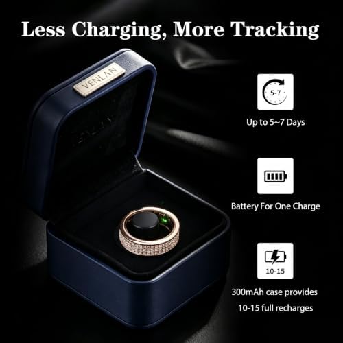 Venlan Smart Ring for Women - Elegant Rose Glod Fitness Ring with 100+ Zirconia Crystals, Dual-Plated Platinum Coating, Real-Time Heart Rate, Sleep & Temperature Monitoring(#12) - Image 6