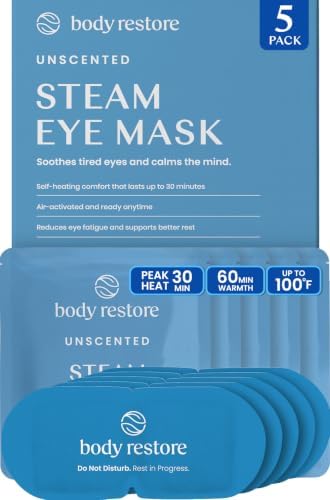Body Restore Heated Eye Mask Warm Compress for Dry Eyes - Unscented 5 Pack by BodyRestore