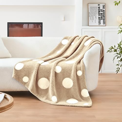 CozeCube Reversible Knit Throw Blanket, Beige White Polka Dot, 60"x80" - Image 4