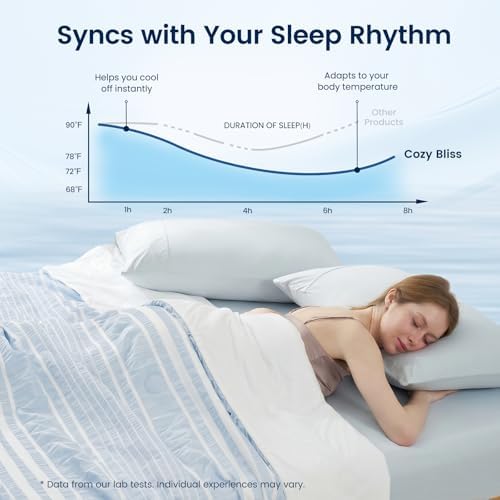 Cozy Bliss Cationic Dyed Seersucker Cooling Comforter Queen Size, Lightweight Airflow Silky Cooling Bedding with Q-Max>0.45 for Bedroom, Home Decor, Hot Sleepers & Night Sweats, Blue 90"x90" - Image 5