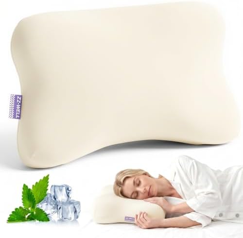 ZZ-WELL Neck Pillow for Sleeping - Side Sleeper Pillow with Cooling Pillowcase - High Density Memory Foam Pillows for Broad Shoulders Adults - Heavy & Thick Bed Pillows, Standard Size (Beige) by ZZ-WELL