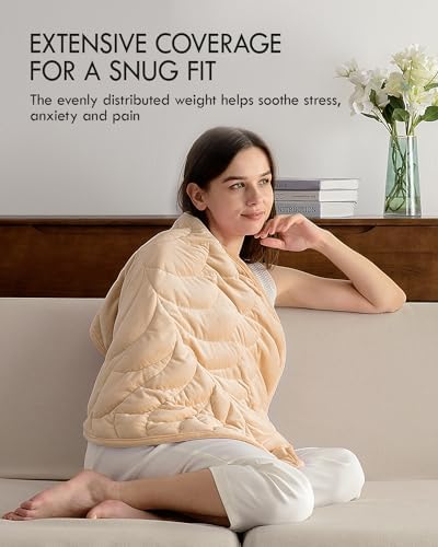 Kaisa Weighted Lap Blanket for Adults, 5 lbs, 23"x29", Leaf Pattern, Khaki - Image 2