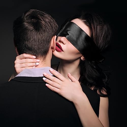FRESHME Satin Sleep Mask - Comfortable Eye Mask Blindfold for Women Men Soft Adjustable Blackout Eye Cover Shade for Night Sleeping Travel Meditation Pure Black Valentine's Day Gift 160cm/63in - Image 2