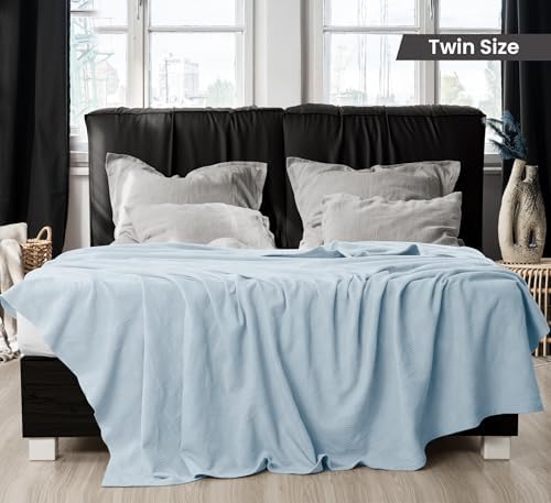 Utopia Bedding 100% Cotton Thermal Blanket Sky Blue Twin, 90x72 Inches - Image 2