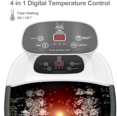 Foot Spa Bath Massager with Heat Bubbles and Vibration Massage and Jets, 16 OZ Calming Lavender Foot Soak Epsom Salt, MoodRelish Foot Soaker with Red Light, 22 Massage Rollers, Adjustable Temp - Black - Image 2