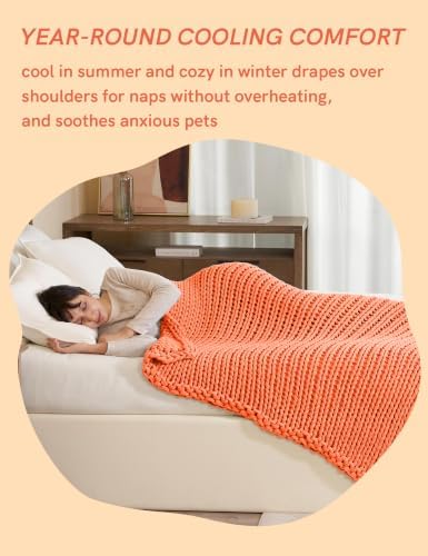 YnM Cooling Weighted Blanket, 100% Cotton Handmade Chunky Knitted Blanket, Weighted Lap, Breathable Heavy Blankets, Machine Washable Throw for Sleep or Home Decor (Orange, 48x72 Inch, 12lbs) - Image 5