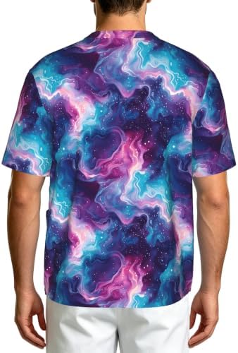 Men's Scrub Top,V-Neck Spill Wrinkle Resistant,3 Pockets-Space Galaxy (18) - Image 2