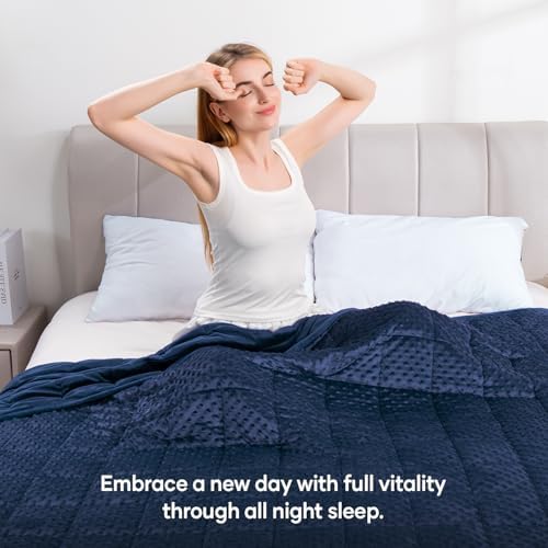 Wemore Weighted Blanket for Adults 12 lbs Queen Size 60"x80" Navy Blue - Image 5